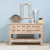 Indian Hand Carved Solid Wood Console Table 141X39X91 Cm Whitewash